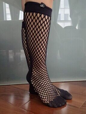 Alo Yoga Black Mesh Fishnet Knee High Socks